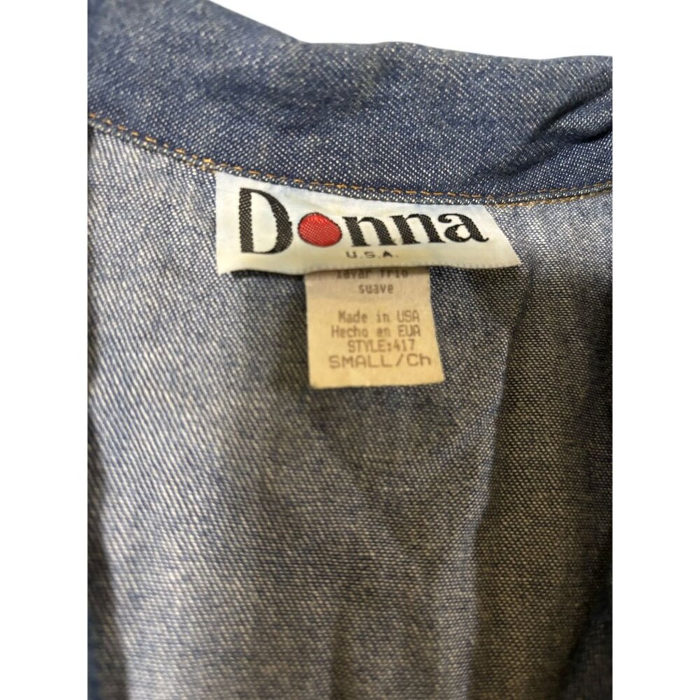Vintage Donna Small Chambray Denim Dress With Vest Front and Tie Backs Long Slee - Picture 5 of 7